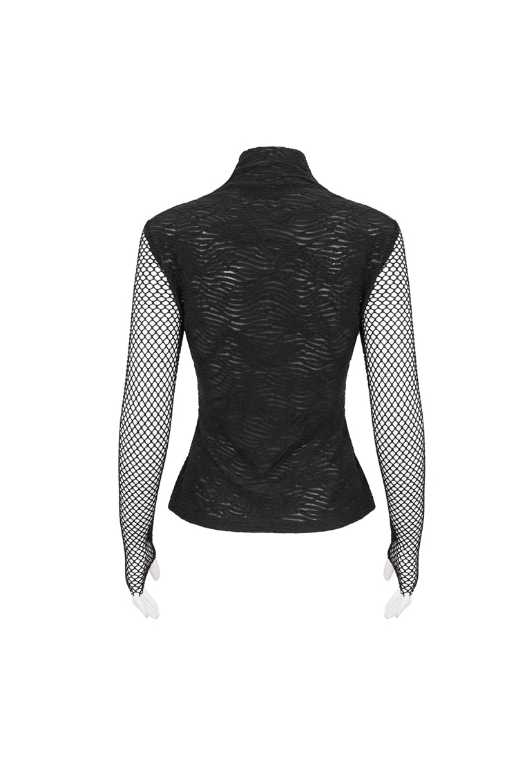 Punk T-Shirt with Faux Suspenders and Knit Mesh