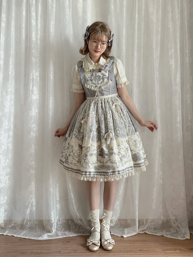 Lolita and Titmouse Print Gray Jumper Floral Skirt