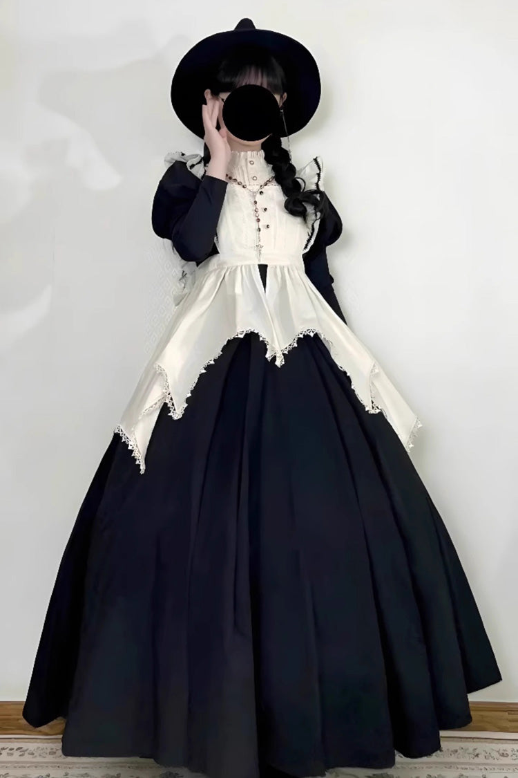 Monochrome Nun-Inspired Maid Gown with Voluminous Sleeves - Gothic Elegance