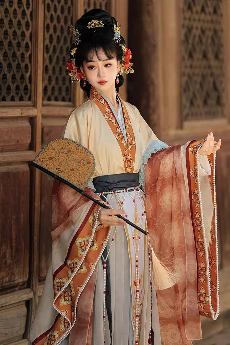 Classic Chinese Hanfu Dress Set with Embroidery in 2 Colors - Cloud-Clad Fairy