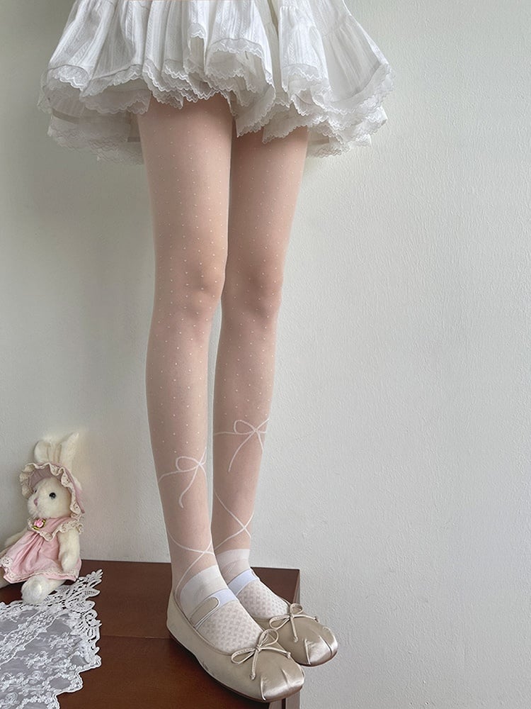 Polka-dot White Tights Print Bowknot Lolita Pattern