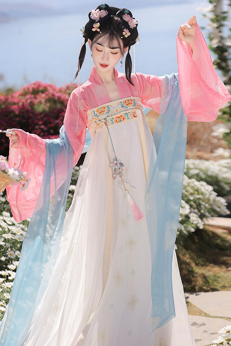 Spring Garden Hanfu Set with High Waist & Embroidered Print