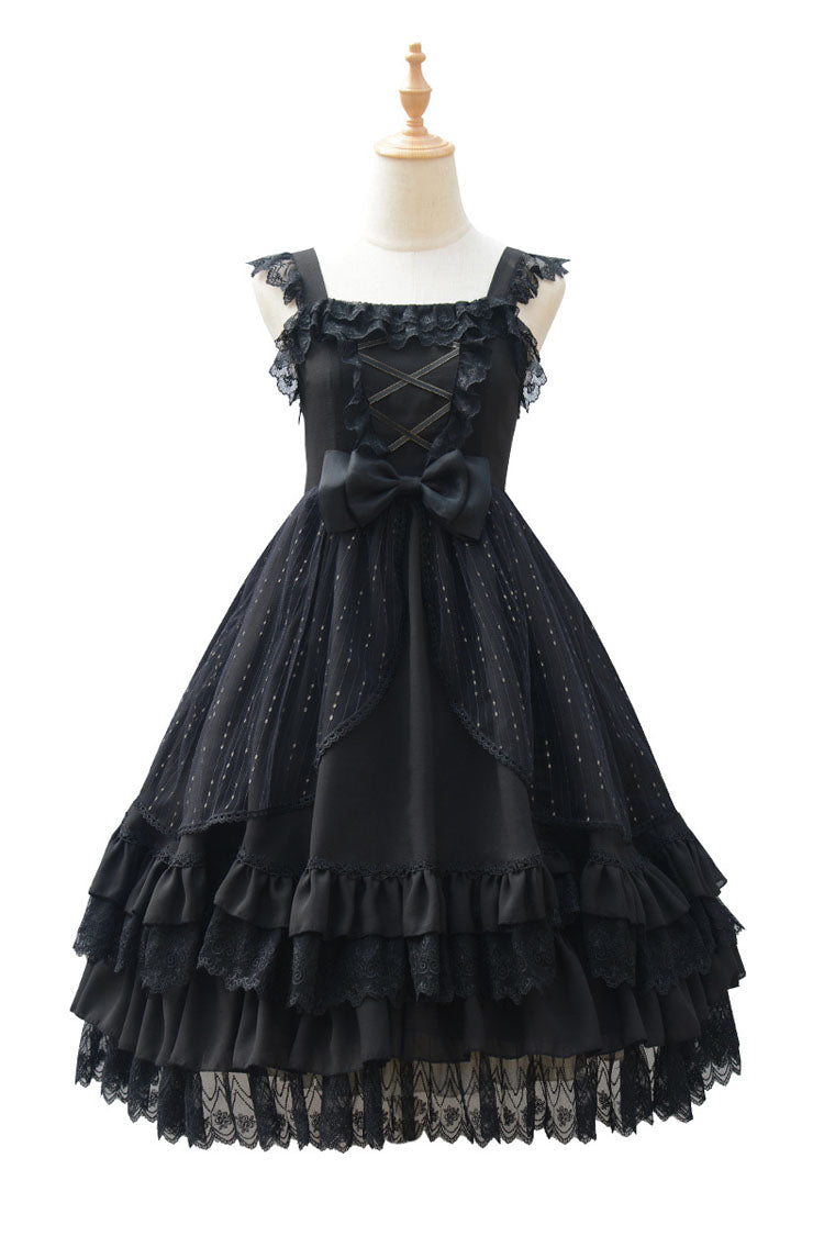Gothic Lolita Dress with Lace Stitching, Bowknot, Multi-Layer Design
