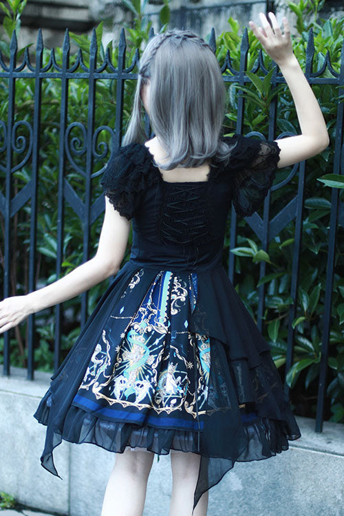 Gothic Lace Ruffle Square Collar Short Sleeve Lolita OP Dress
