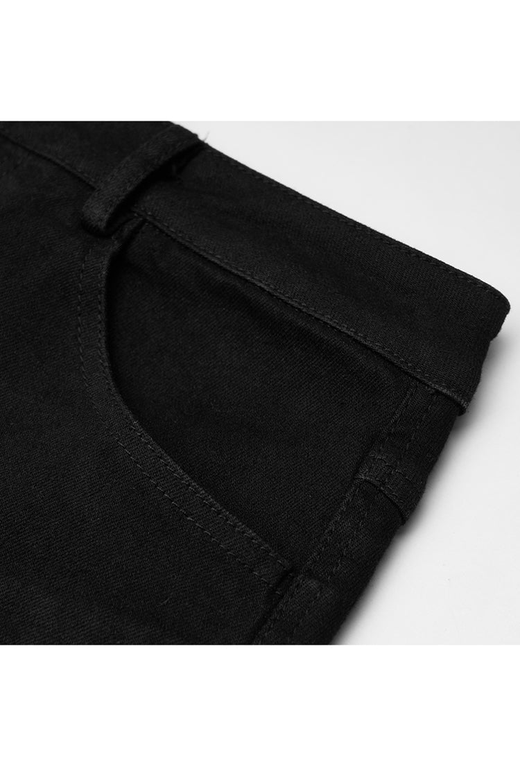 Charcoal Steel Slanted Buckle Looped Denim Punk Skirt for Women