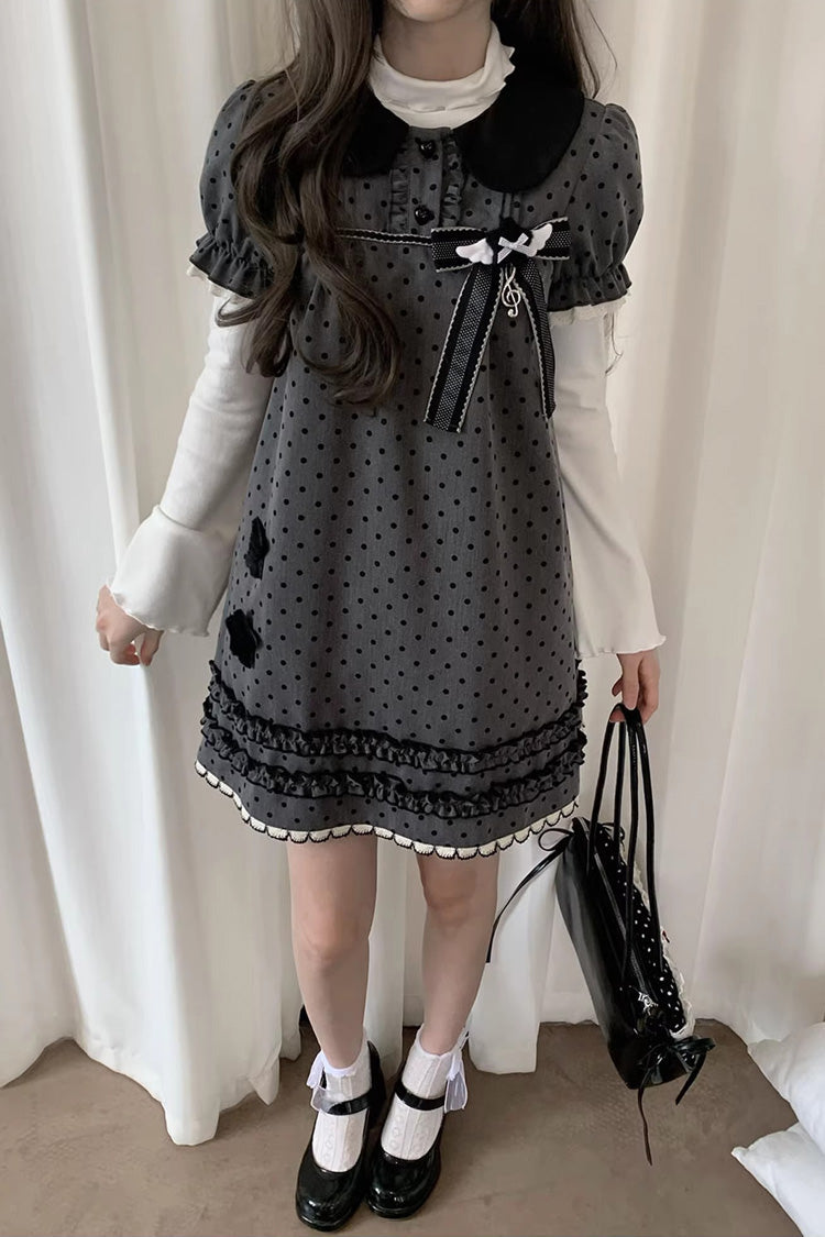 Ash Doll-Collar Polka Dot Bow Lolita Gown with Short Sleeves