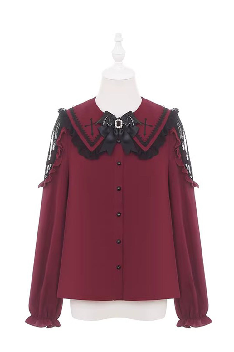 Black Red Showa Cake Sleeveless Triple-Layered Ruffled Bow Lace-Up Witch Gothic Jsk Dress