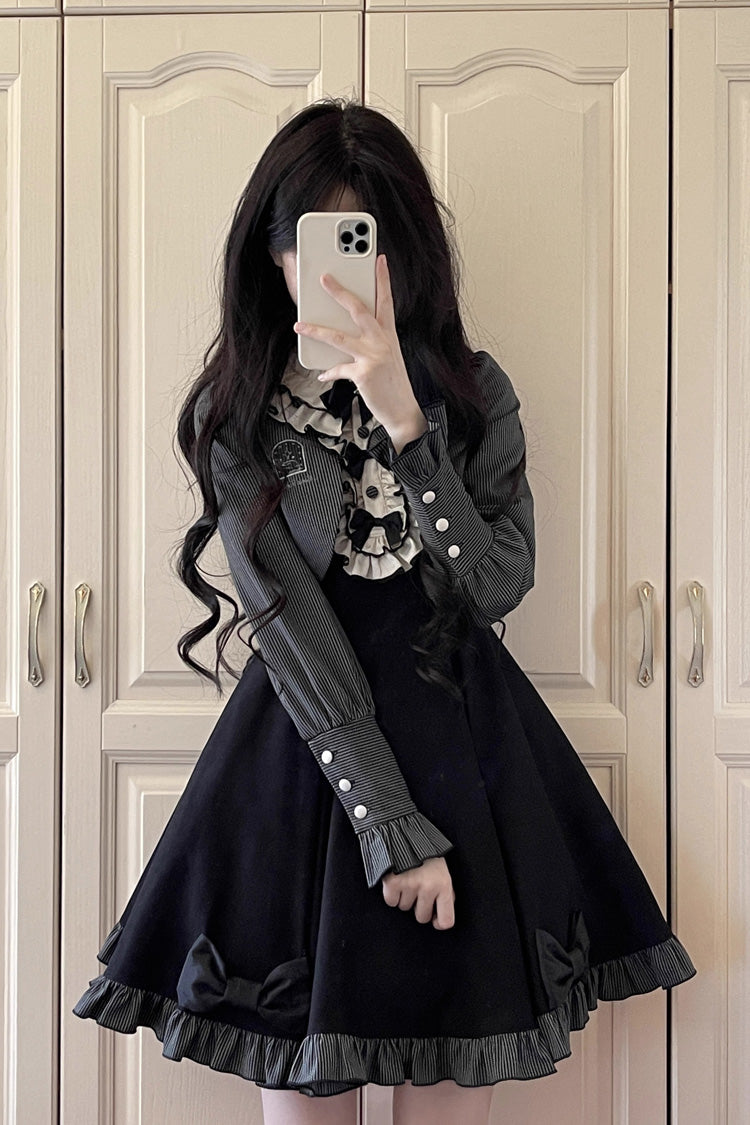 Black Sweet Elegant Lolita Long Sleeve Bowknot Stitching Two-Piece Dress