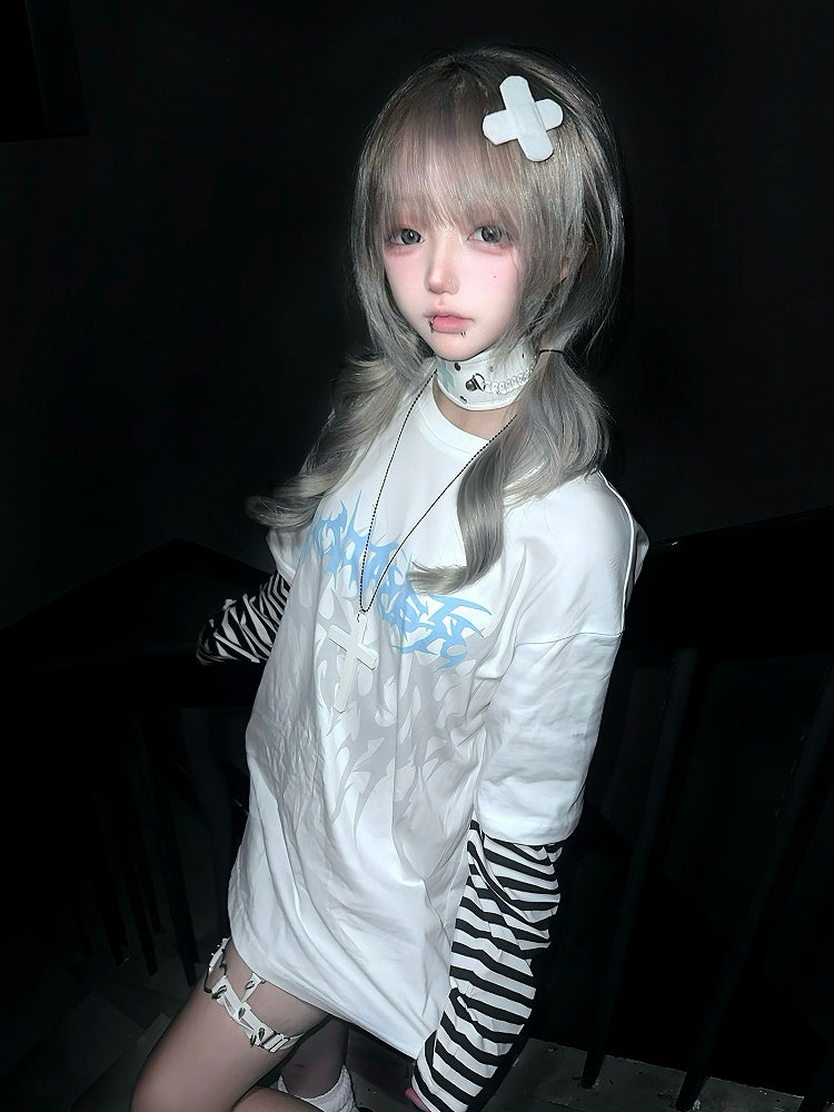 White Fake Two-piece Graphic T-shirt