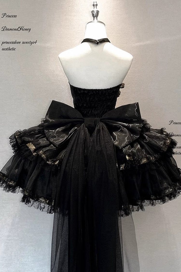 Black First Kiss Halterneck Triple-Layered Ruffle Lace Gothic Princess