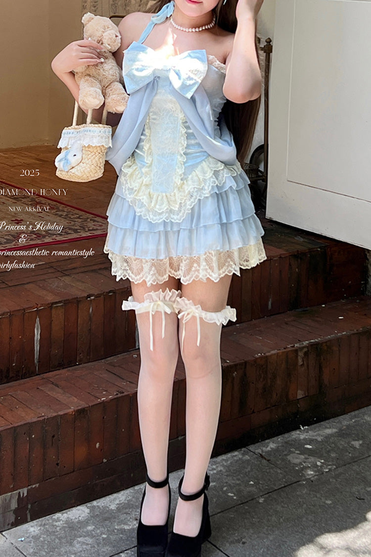 Blue Sleeveless Double-Layered Lace Sweet Lolita Skirt Set