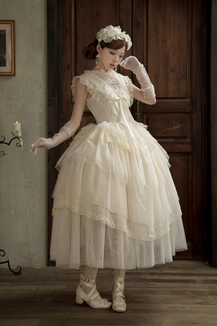 Triple-Layered Ruffled Bow Lace Sweet Elegant Lolita Dress - Dream by the Pillow