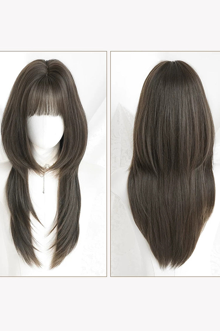 Hime Cut Long Straight Lolita Wig - High Layers Cool Brown