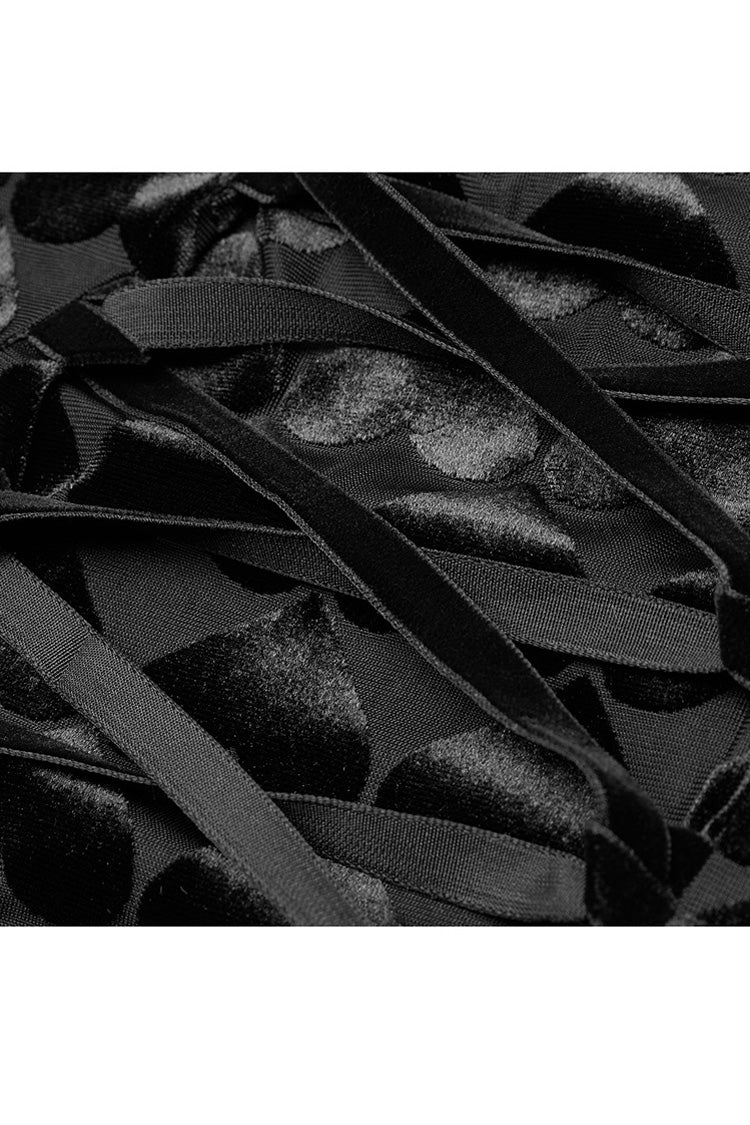 Plus Size Gothic Dress for Women in Black with Hollow-Out Decals, Long Sleeves & Velvet Print