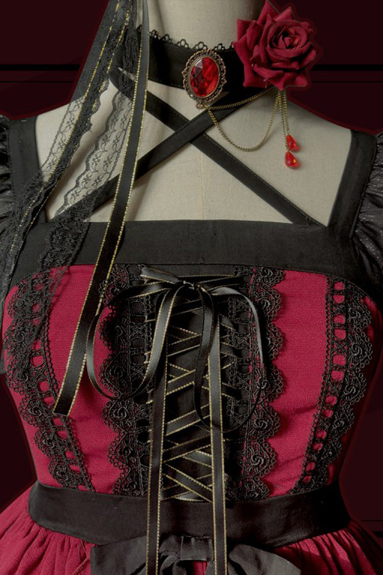 Crimson Seven Deadly Sins Wrath Double-Layer Ruffled Stitch Lace Gothic Lolita JSK