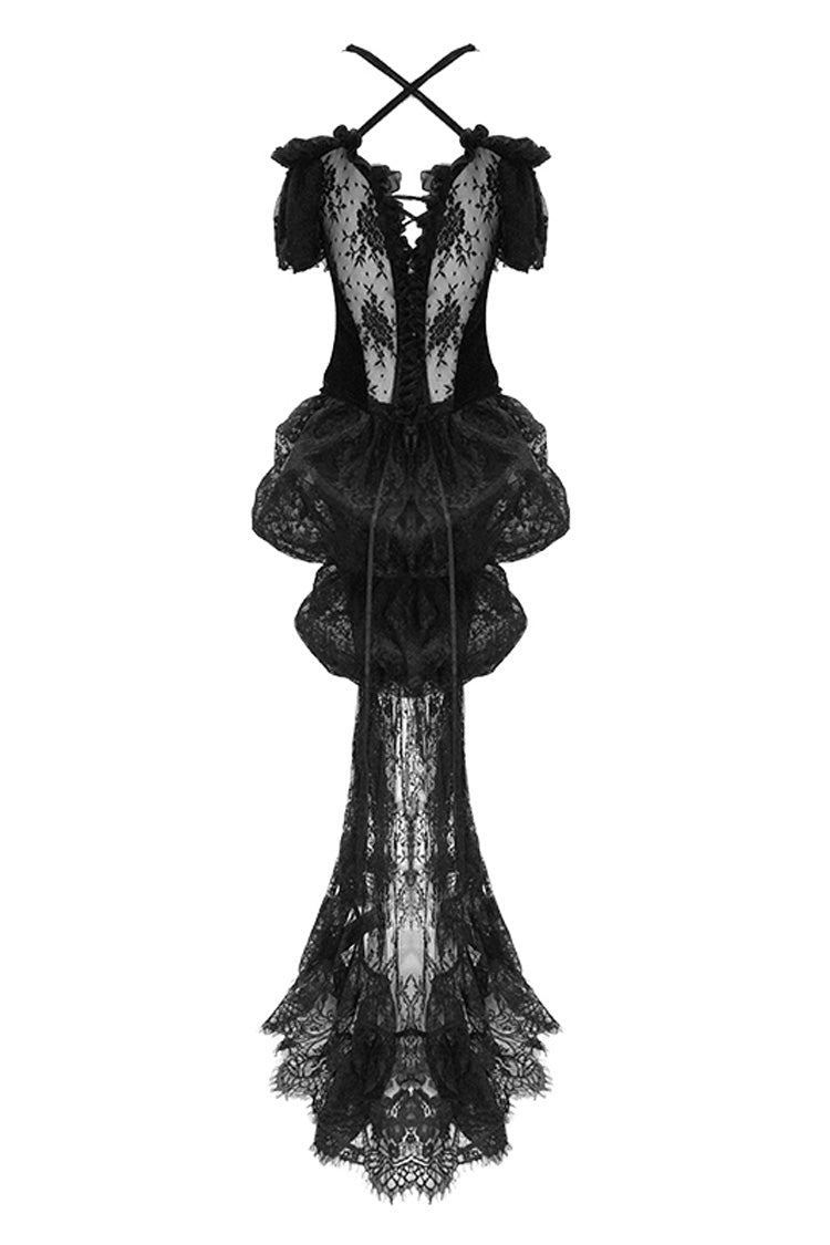 Gothic Sheer Floral Lace Ruffled Fitted Corset with Detachable Hem