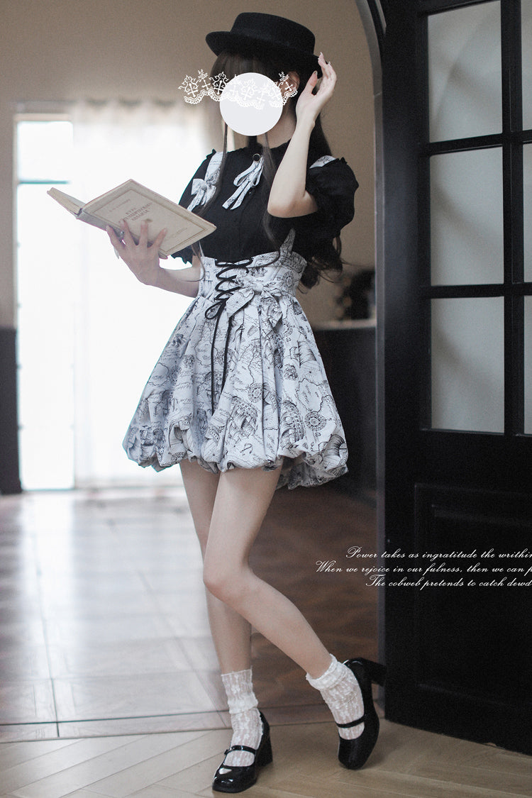 Ash Vintage Sweet Lolita Skirt with Bow and Lace-Up