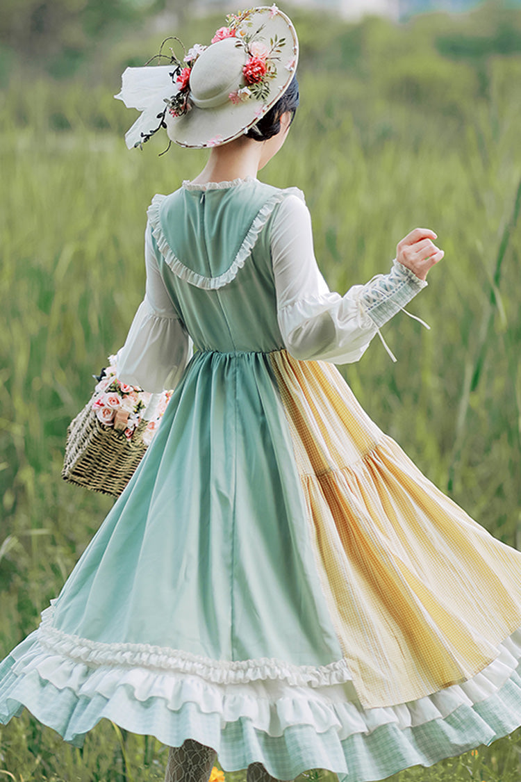 Plaid Print Ruffled Long-Sleeved Sweet Lolita Gown