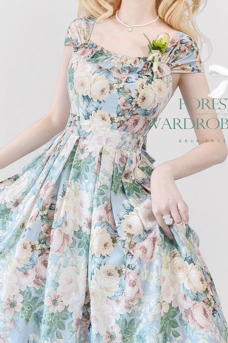 Elegant Lolita JSK Dress with Floral Print and Bow