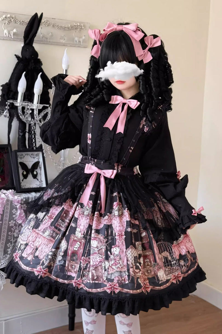 Skirt with Ruffle Bowknot and Missing Lamb Print