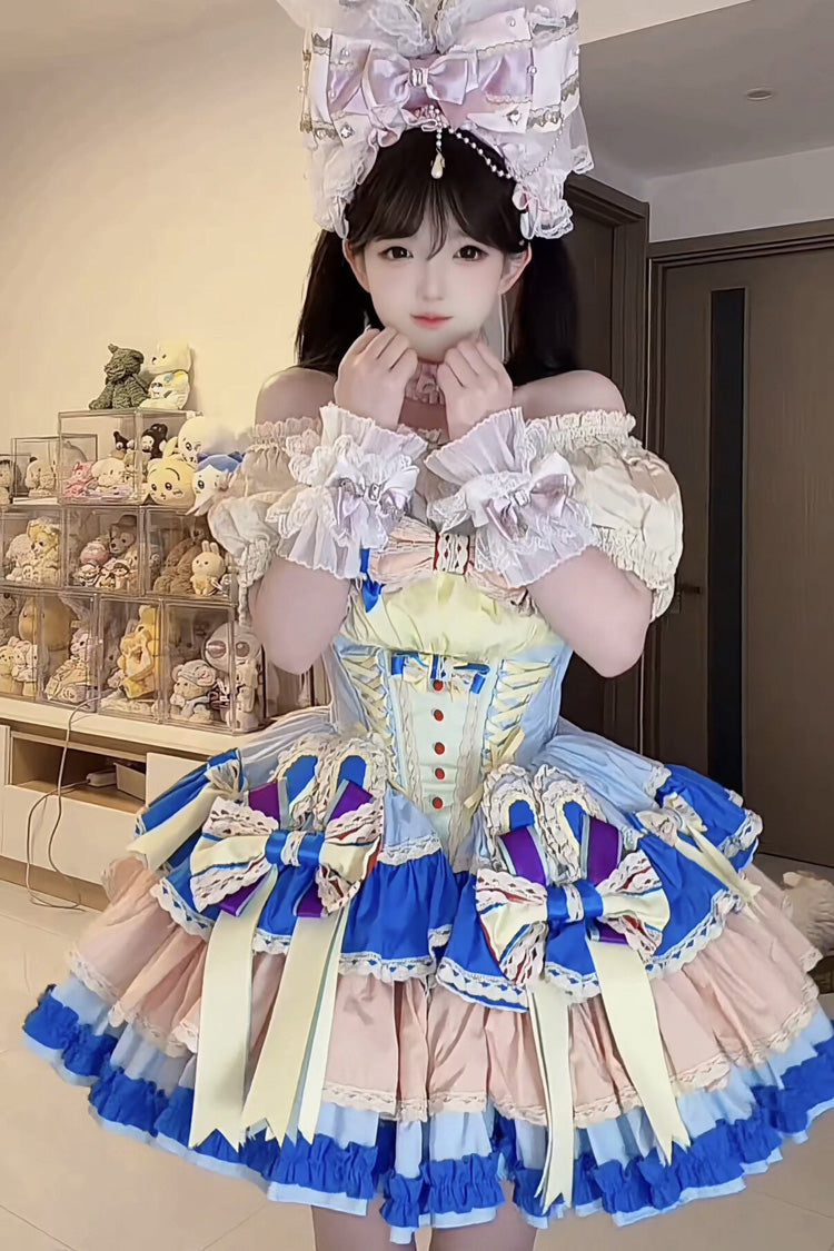 Ballet Lolita Dress with Layered Ruffles and Lace-Up