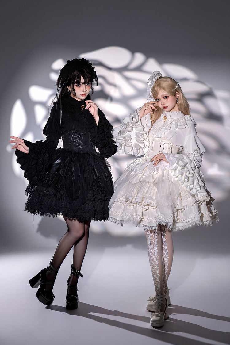 Multi-Layered Ruffled Lace Skirt with Corset Belt