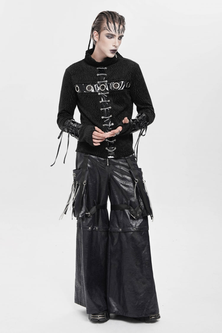 Men's Punk Pants with Big Pockets & Strappy Chain Accents