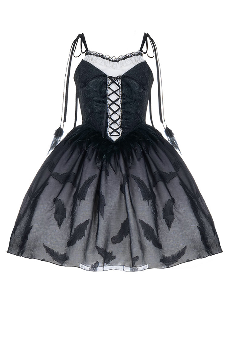Black Swan Ballet Feather Print Gothic JSK Dress - Silent Melody