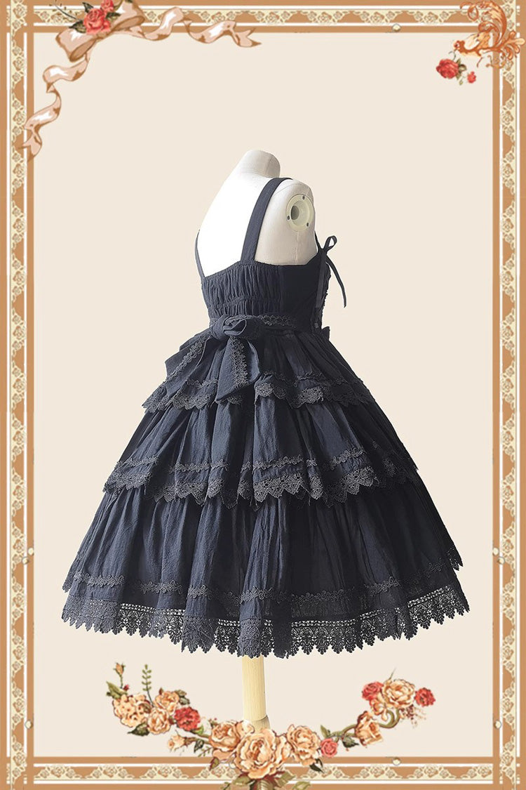 Black Three-Tiered Sweet Lolita Dress with Ribbon and Sleeveless