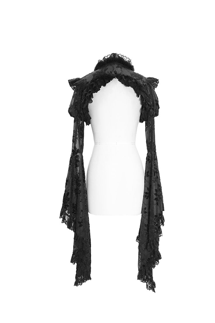 Lace-Trimmed Bell Sleeve Fur-Trimmed Gothic Wrap with 3D Flowers