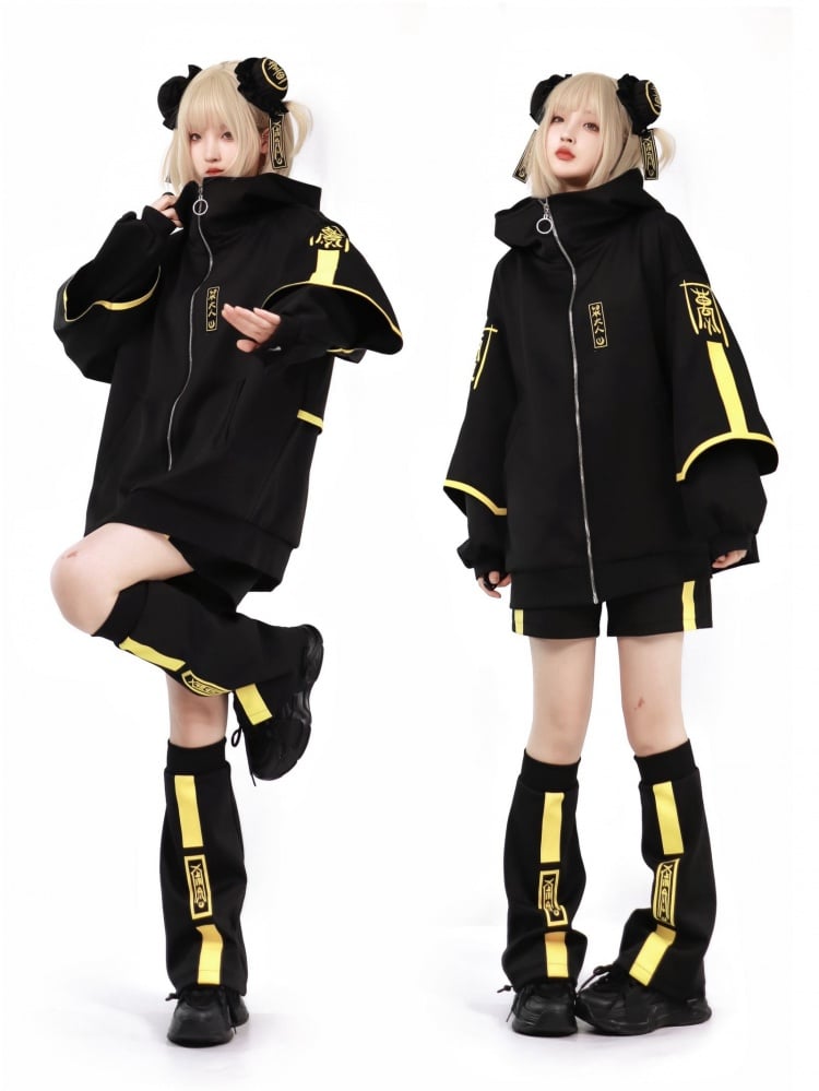 Black and Yellow Luminous Flared Leg Sleeves