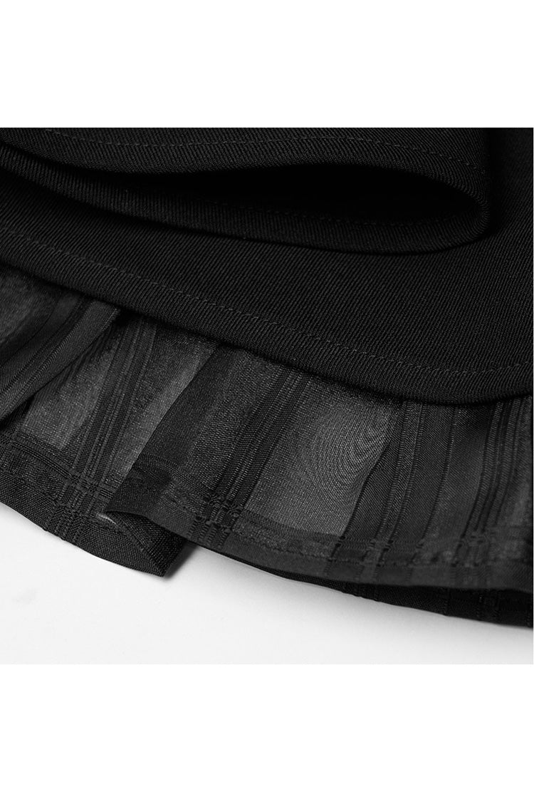 Women's Punk Skirt in Black with Metal Buckle Loops, High Waist & Mesh Splice