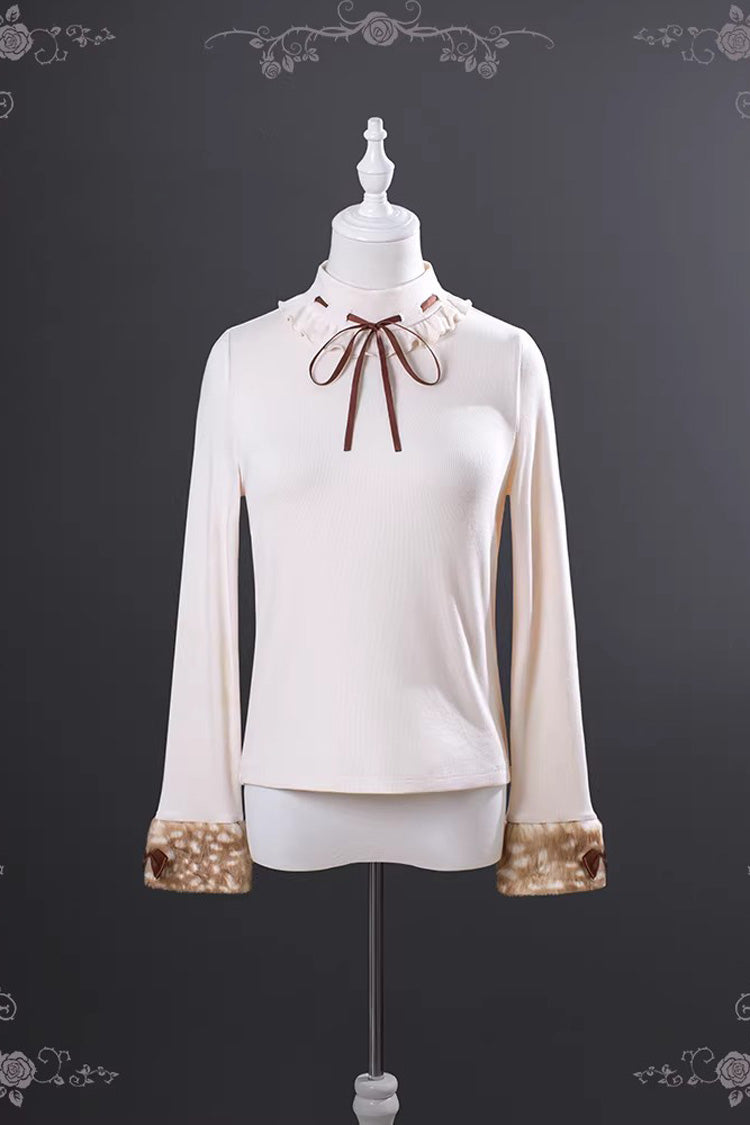 Brown Hazelnut Moose Sleeveless Ruffled Bow Plush Sweet Jsk Dress