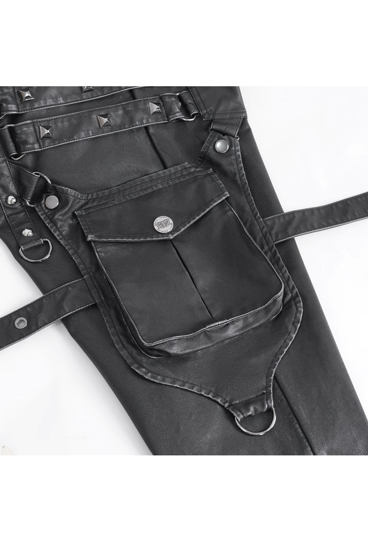 Men's Gothic Pants with Large Pocket & Faux Leather Finish