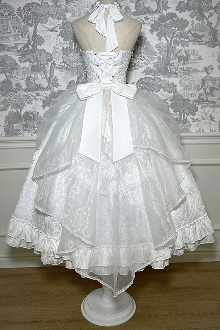 Solid Halterneck Ruffled Bowknot Drawstring Gothic Lolita Dress