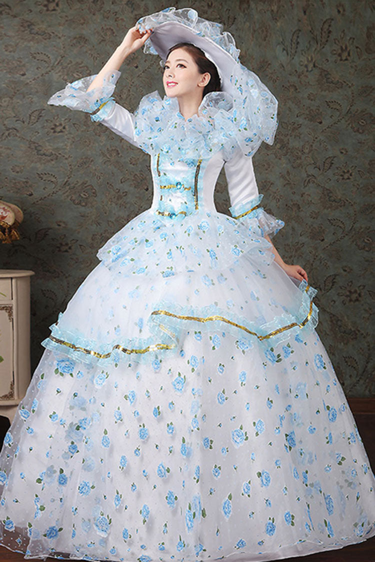 Victorian Floral Embroidered Dress with Diamond Buttons - Altfashion Shop
