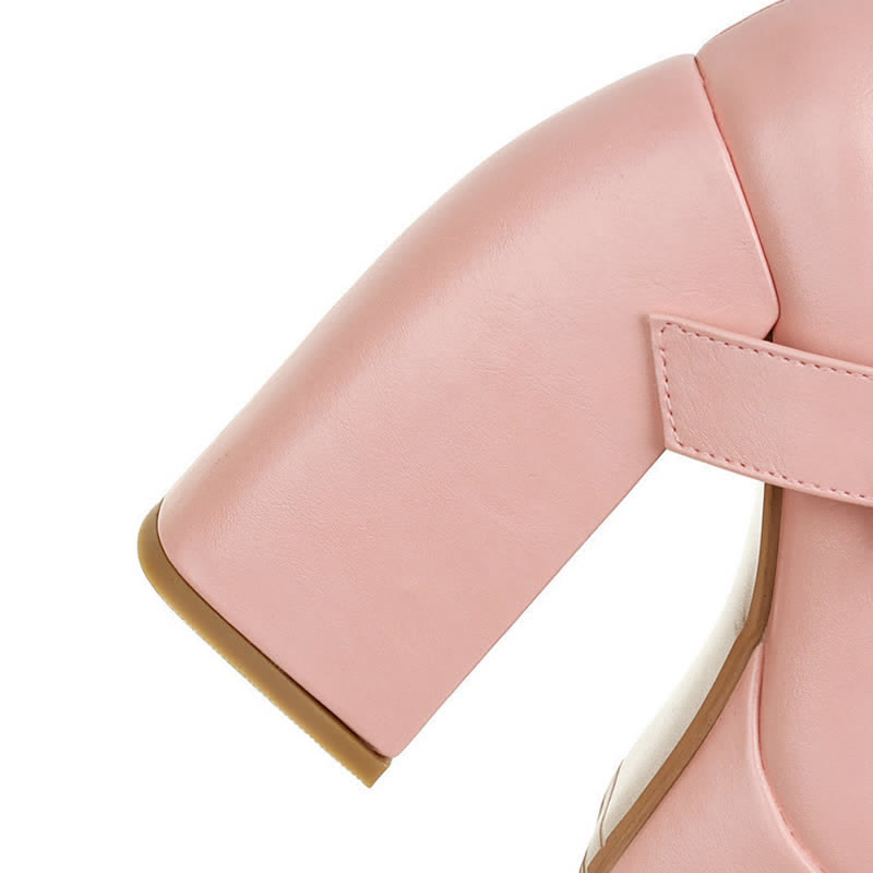 Pure Color Chunk High Heel Mary Janes Shoes