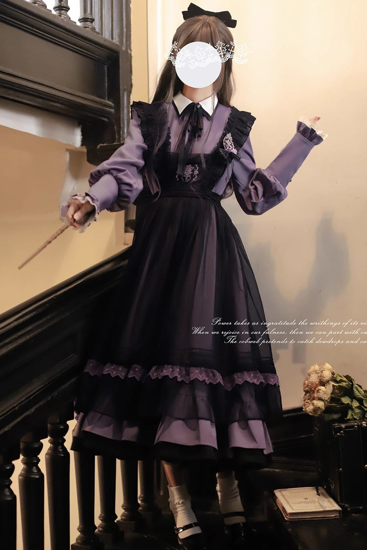 Noir Double Layer Ruffle Embroidered Bow Mesh Sweet JSK - Witch Academy
