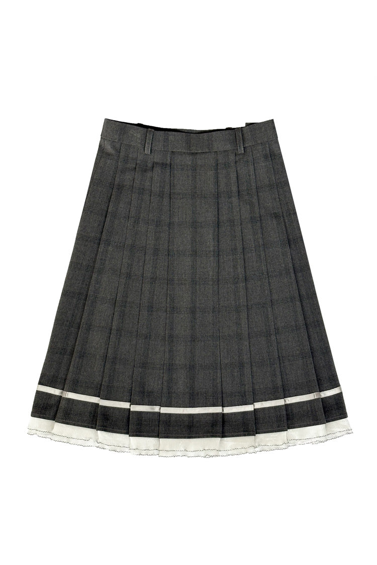 Monochrome Sailor-Collar Preppy Two-Piece with Printed Ruffles and Bow Accents