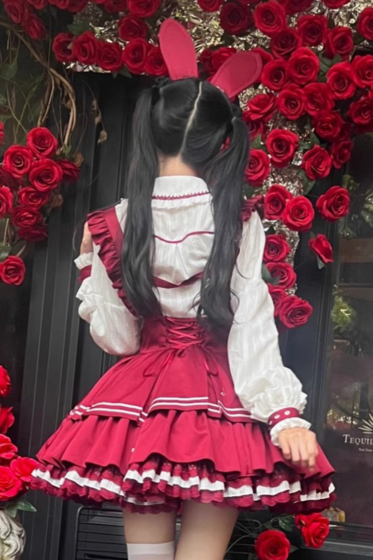 Officer Rabbit Sweet Lolita Multi-Layer Ruffle Strap Dress 4 Colors