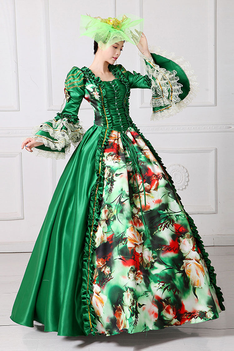 Victorian Floral Print Dress with Bell Sleeves - Altfashion Shop