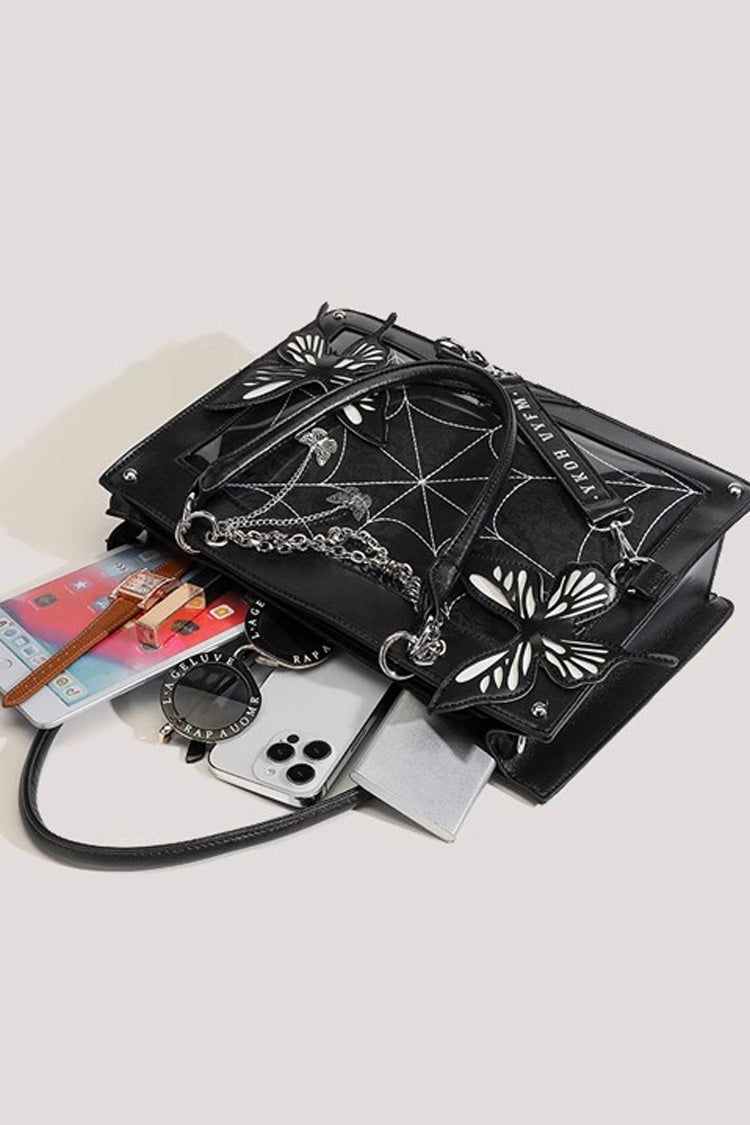 Ebony Arachnid Web Butterfly Large Tote Itabag for Lolita Enthusiasts - Noir