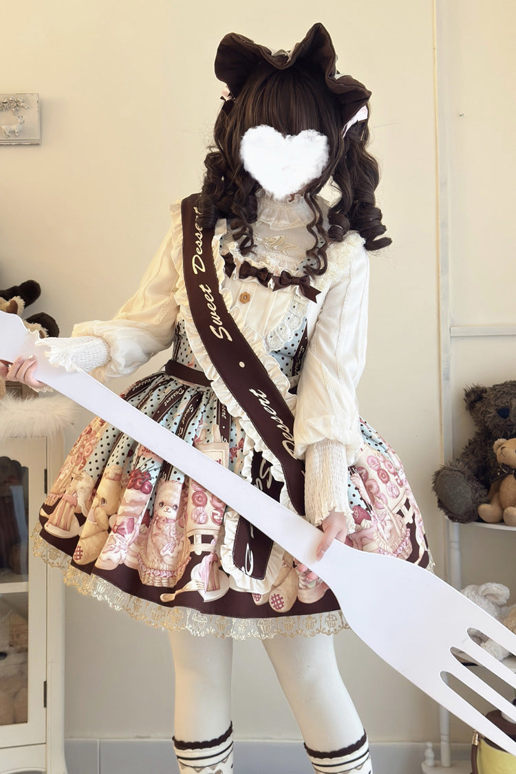 Sweet Lolita Strap Dress with Ruffled Bow and Lace