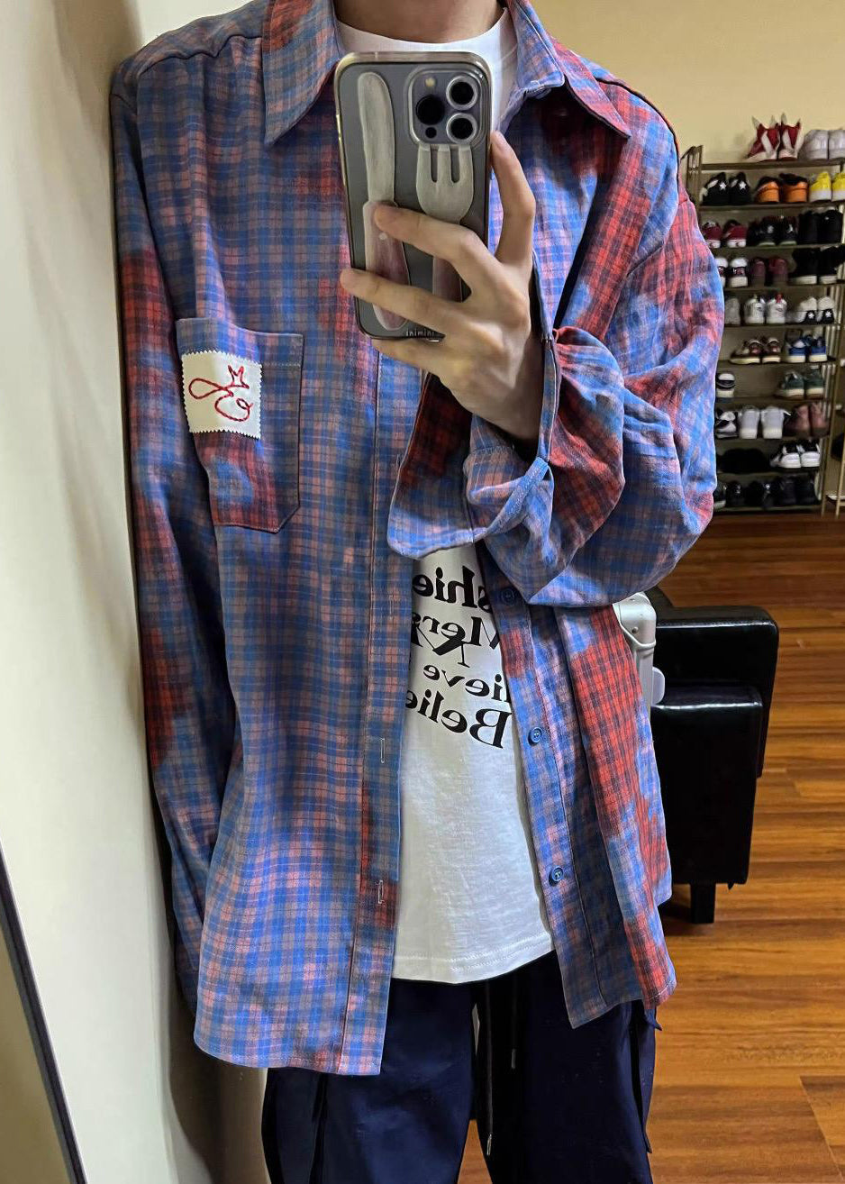 Cotton Plaid Asymmetrical Pockets Spring Shirts Men Art