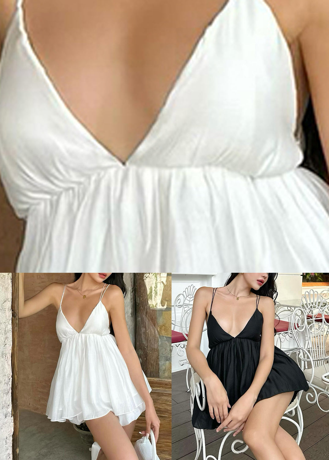 Summer Spaghetti Dress Strap Backless Black Mid