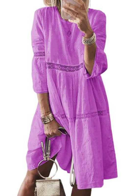 Bracelet Sleeve Boho Hollow Dresses O-Neck Long Yellow Out