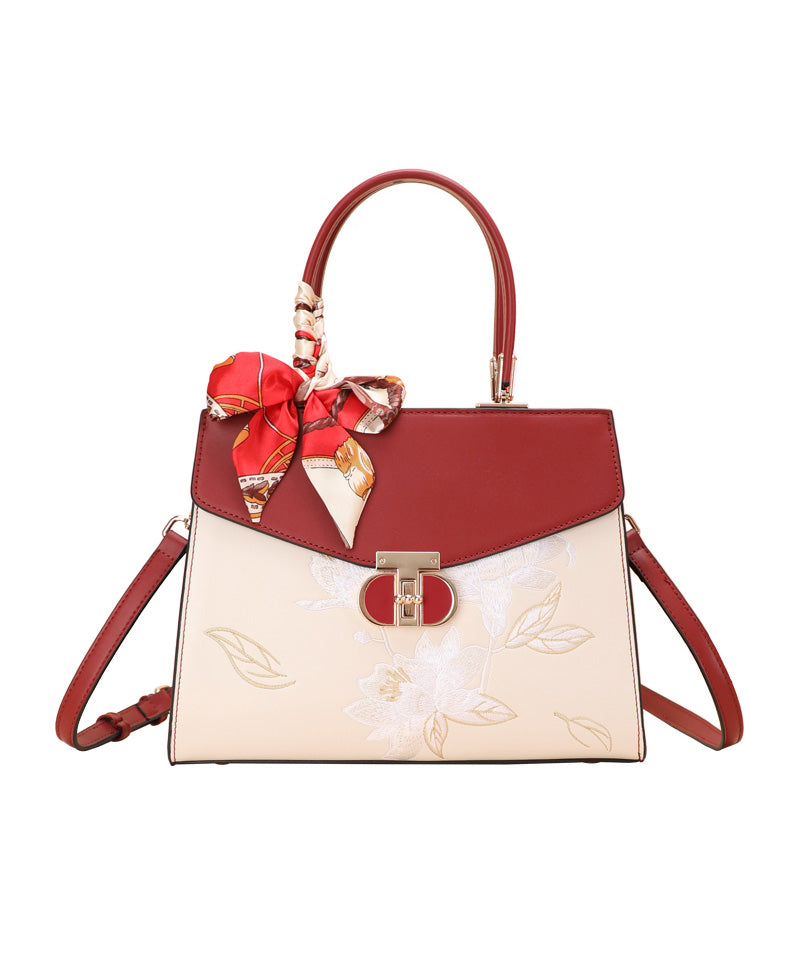 Boutique Bag Calf Colorblock Leather Tote Embroidery