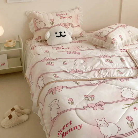 Kawaii Aesthetic Y2K Cute Fairy Bow Bunny Bedding Set - Kimi MK Kawaii Store