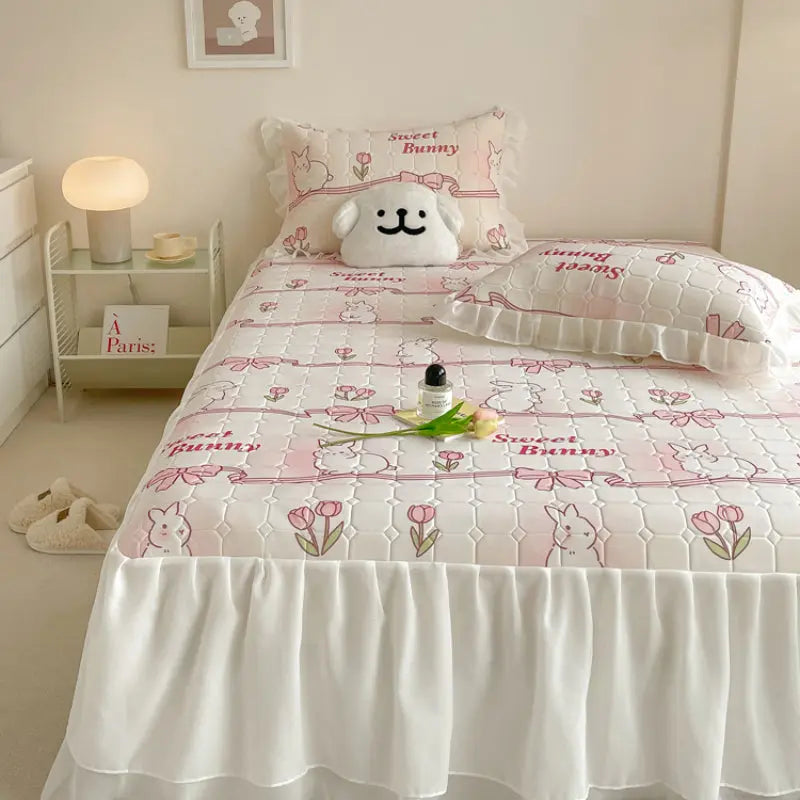 Kawaii Aesthetic Y2K Cute Fairy Bow Bunny Bedding Set - Kimi MK Kawaii Store