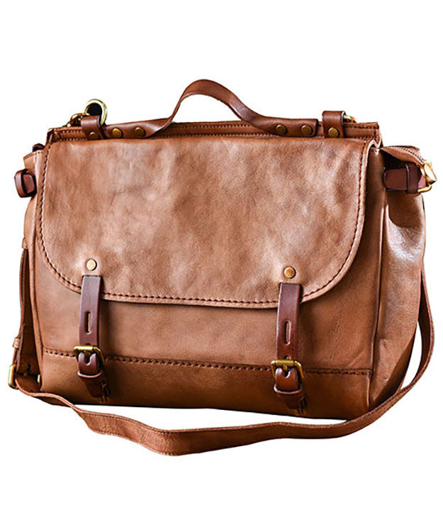 Khaki Casual Leather CrossBody Capacity Bag Large Messenger